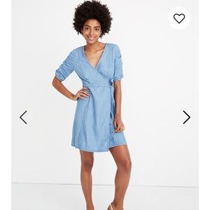Madewell Denim Shirred Sleeve Chambray Wrap Dress